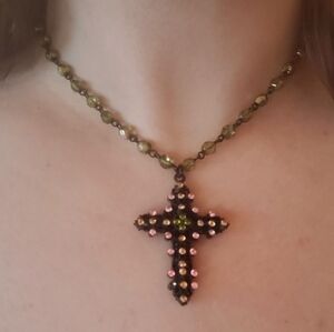 Vintage Seasonal Whispers Crystal Cross Pendant Necklace